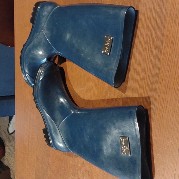 NWOT NICOLE MILLER NEW YORK Navy Blue 🔵 Pull-up Rubber Rain Boots. Size 9 - Picture 6 of 8